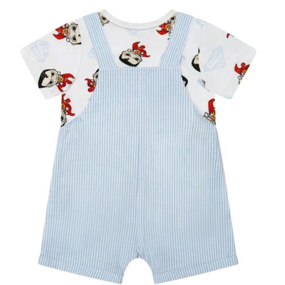 Superman Superhero Shortall 2 Piece Set BABY BOY SIZE 0-3 MONTHS NEW - Picture 2 of 5